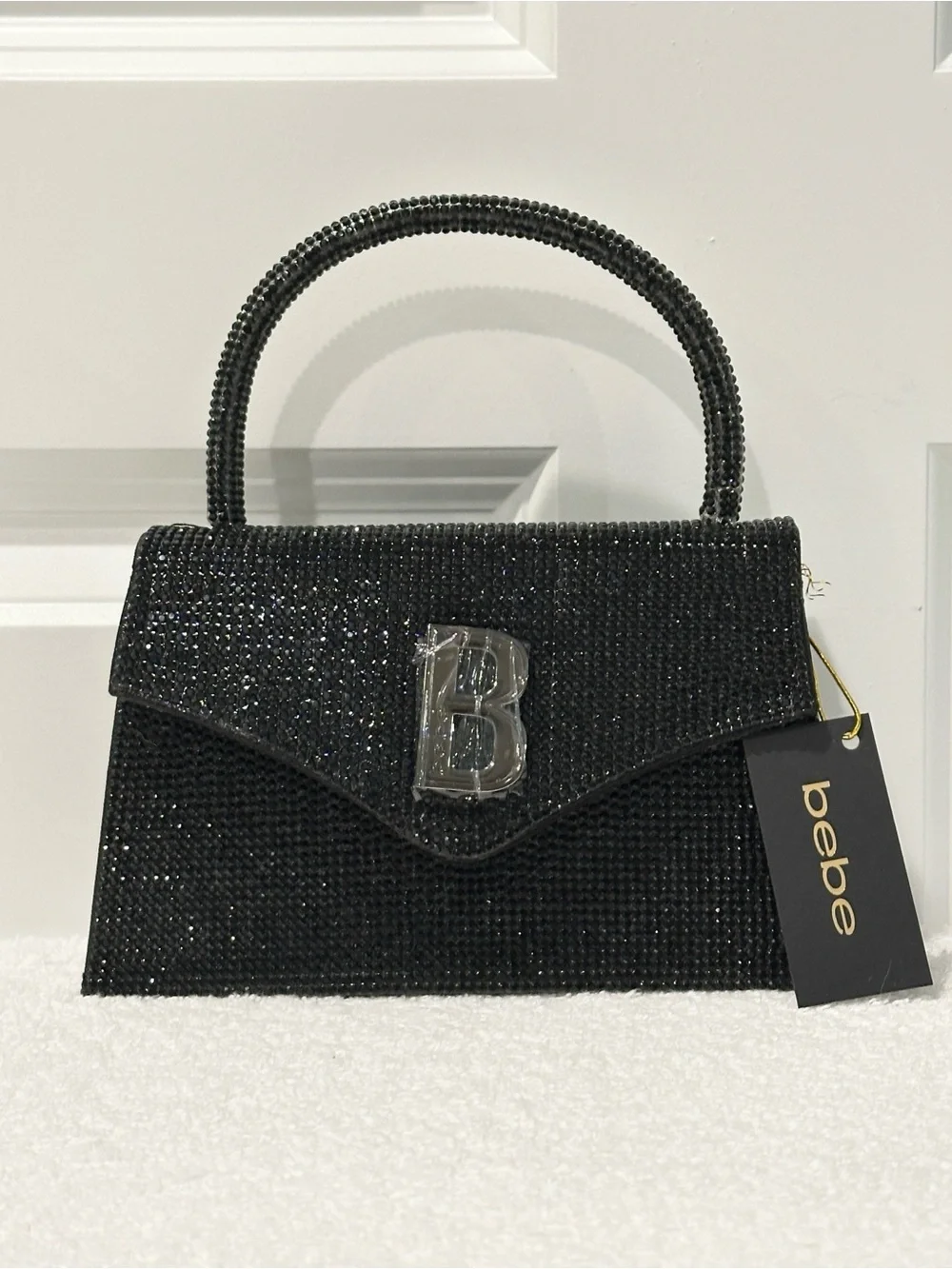 bebe Hollywood Mini Rhinestone Satchel Crossbody Bag in Black NWT’S